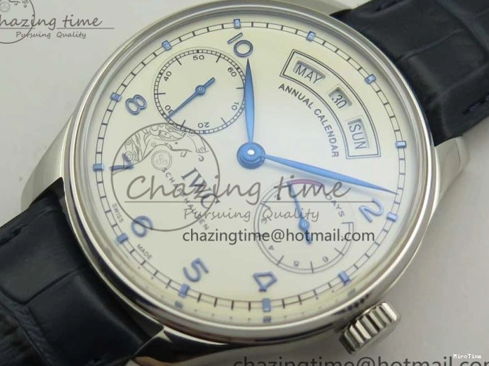 MIROTIME 1219 Affordable Portuguese Real PR Real Annual Calendar IW5035 ZF 1:1 Best Edition White Dial Blue Markers on Blue Leather Strap A 7143